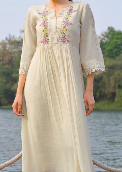 Biege Linen Georgette Frock Kurti