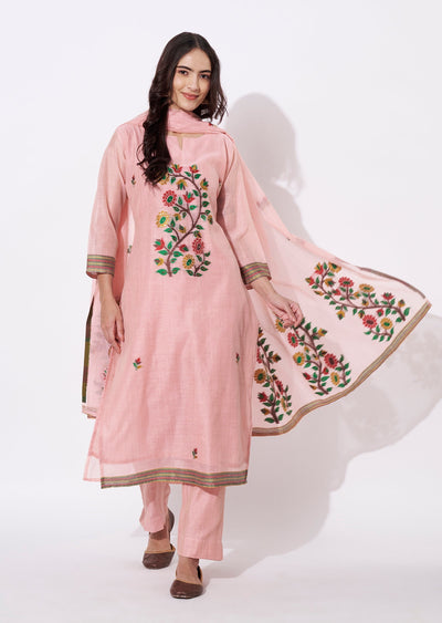 Dusty Pink Chanderi Straight cut suit