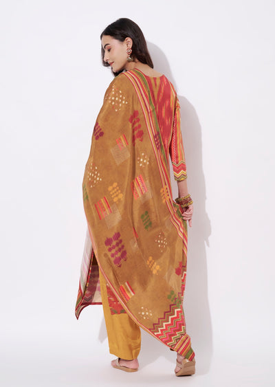 Mustard Dola Silk Straight cut suit