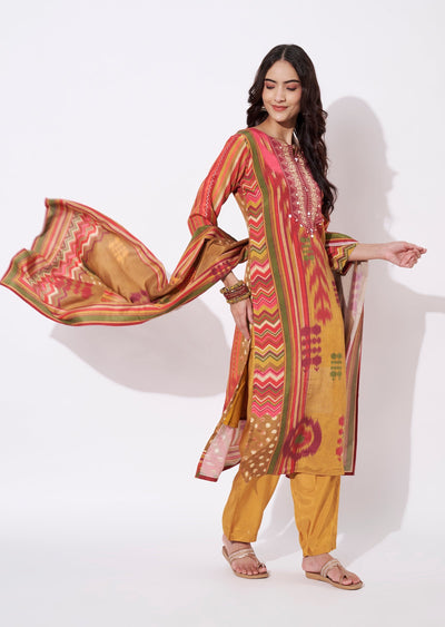 Mustard Dola Silk Straight cut suit