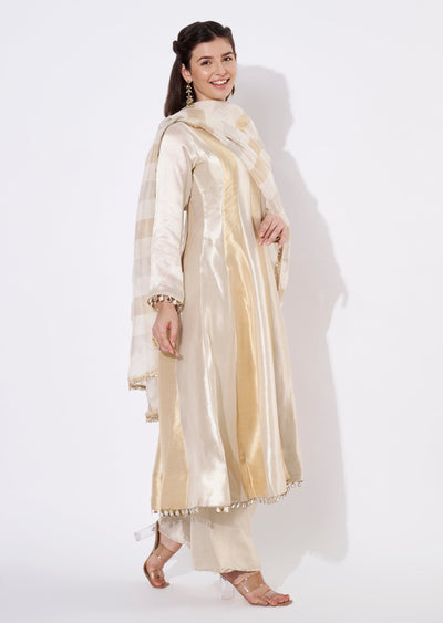 Cream Tissue Anarkali Suit