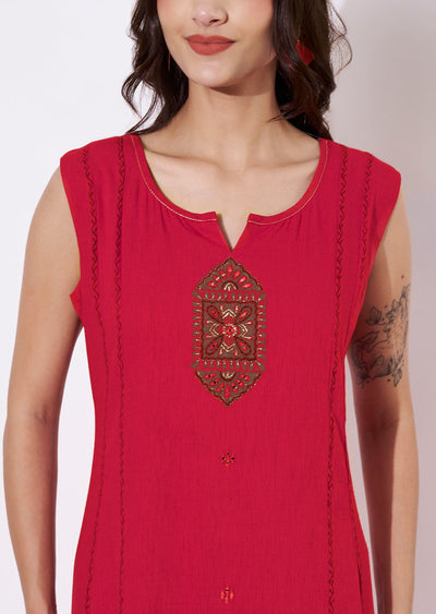 Rani Pink Gold Frock style kurti
