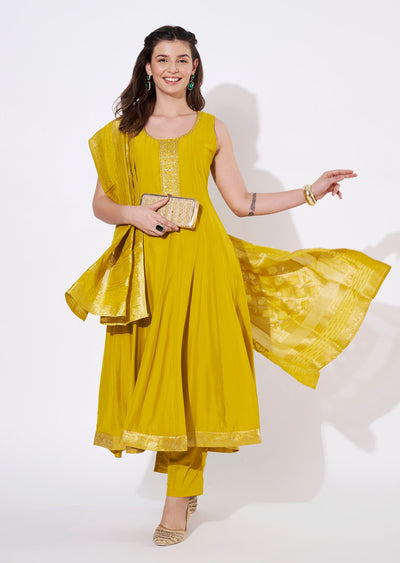 Yellow Silk Anarkali Suit