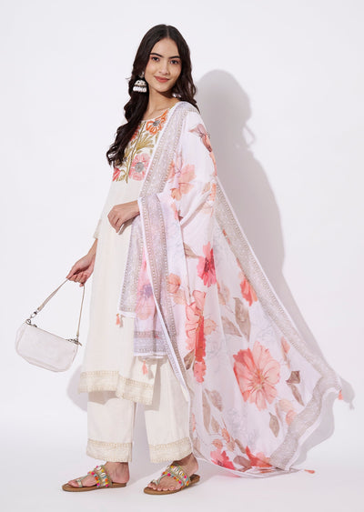 Off White Cotton Straight cut suit