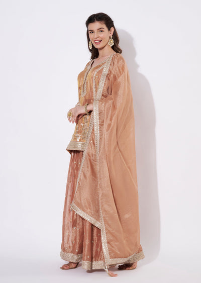 Peach Tissue Sharara Set