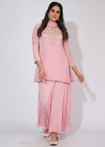 Light Pink Chinnon Sharara Set