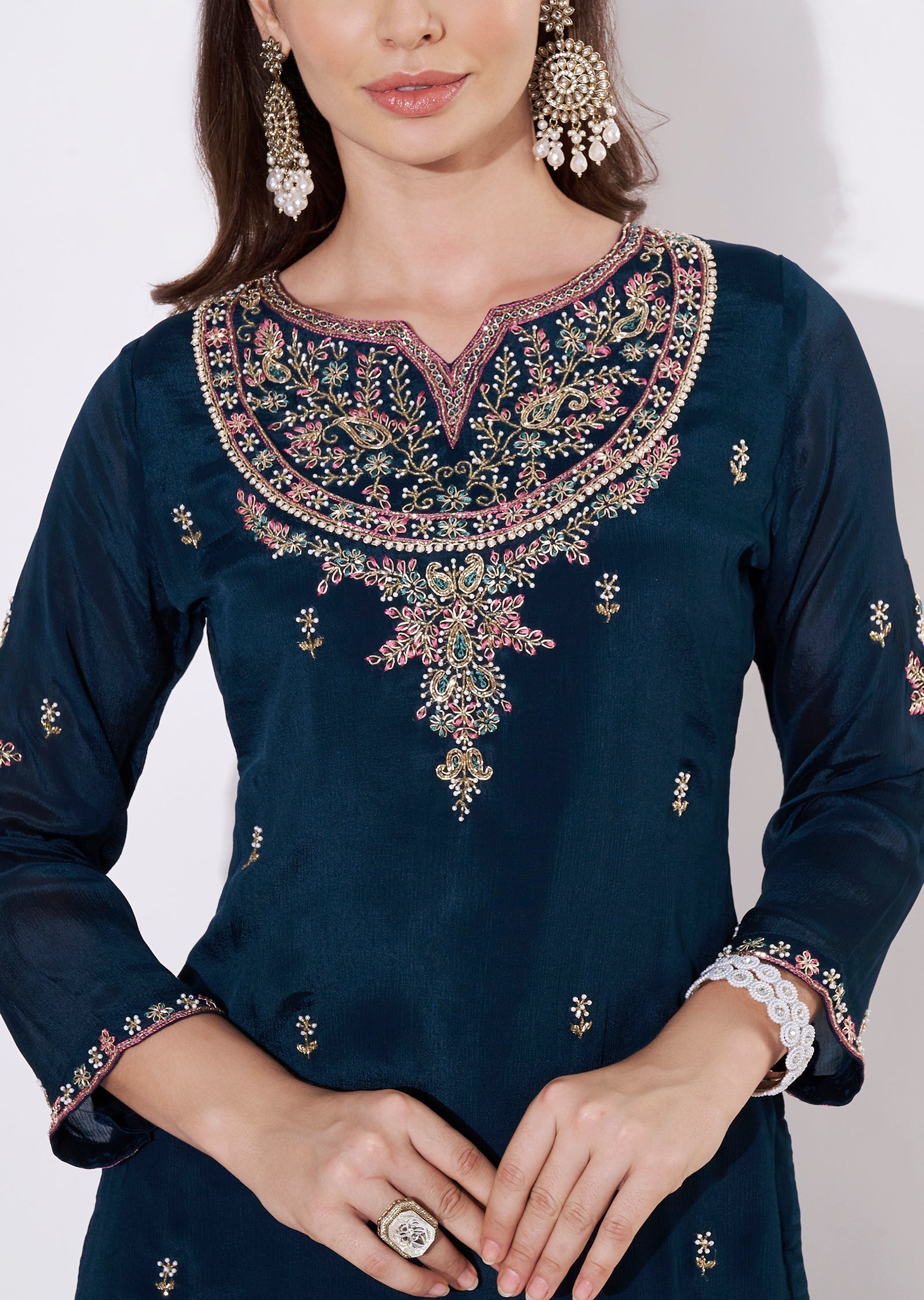 Teal Blue Chinnon Sharara Set