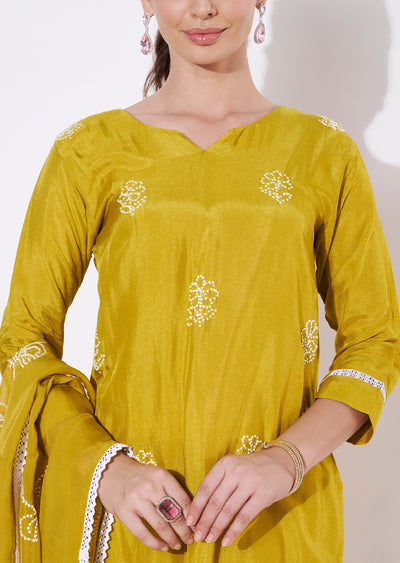 Yellow Silk Straight cut suit