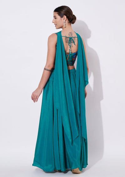 Rama green Silk Lehenga Set