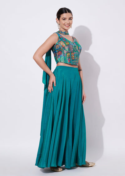 Rama green Silk Lehenga Set