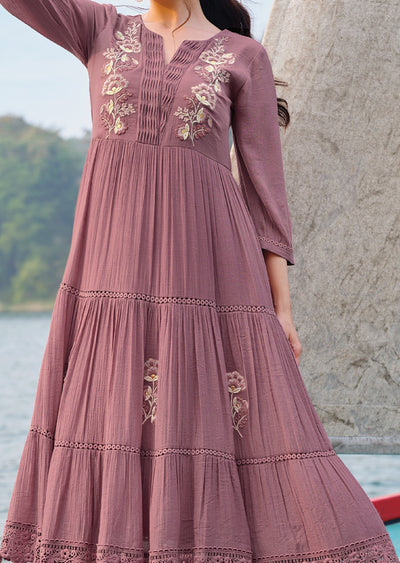 Dark Onion Pink Linen Georgette Frock Kurti
