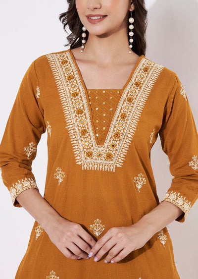 Dark Mustard Slup Cotton Kurti set