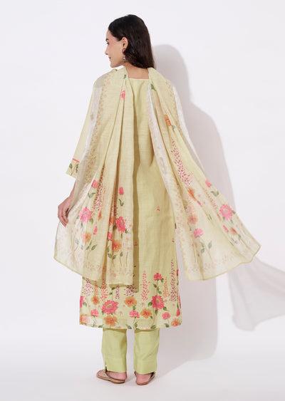 Cream Linen Cotton Straight cut suit