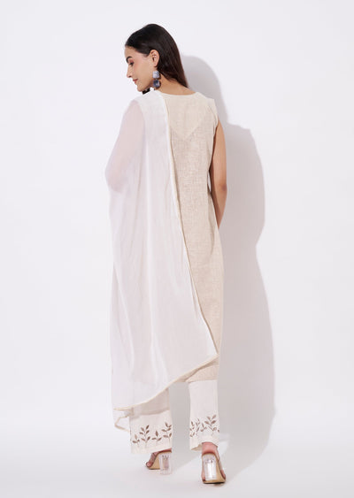 Beige Cotton Straight cut suit