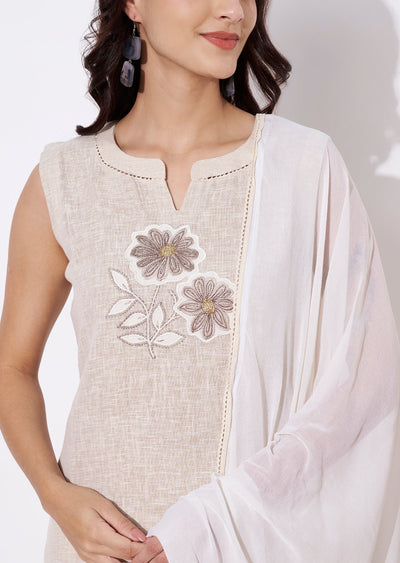 Beige Cotton Straight cut suit