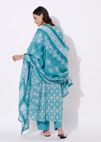 Dusty Blue Cotton Anarkali Suit