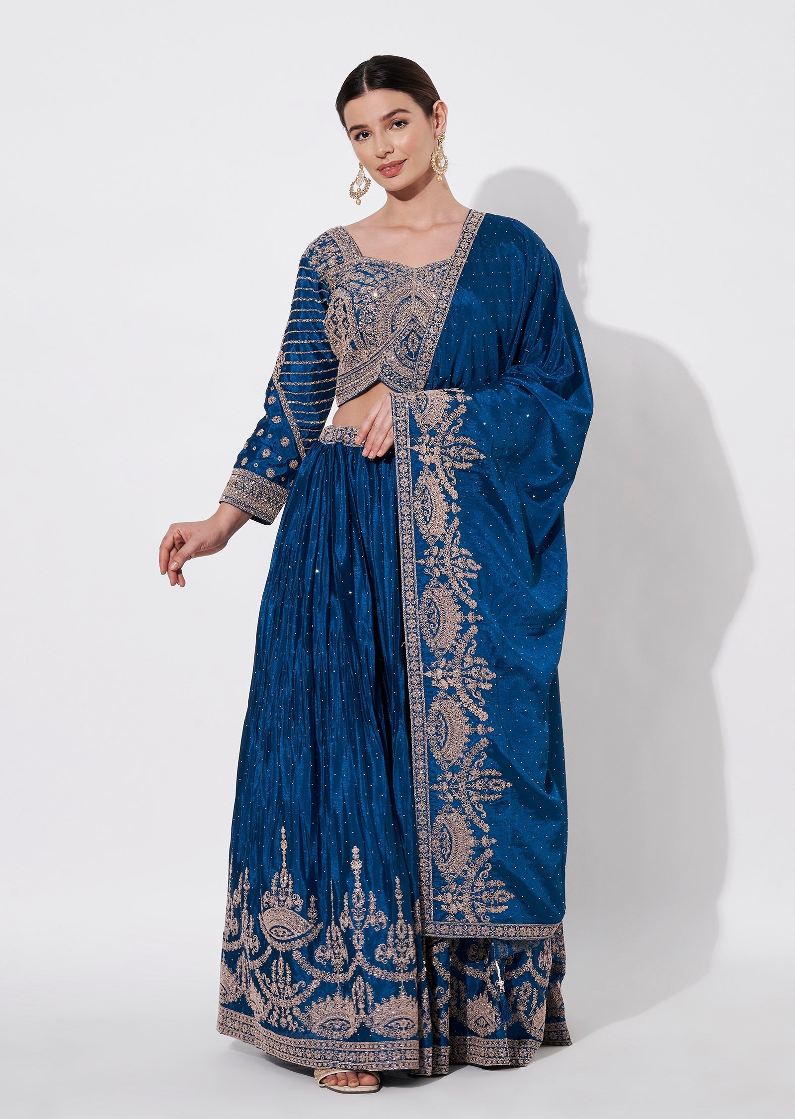 Teal Blue Silk Lehenga Set