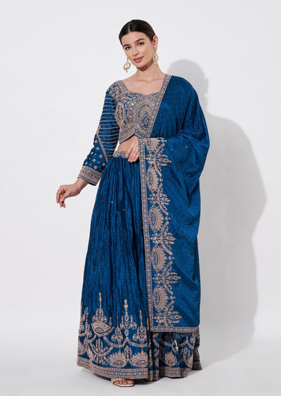 Teal Blue Silk Lehenga Set
