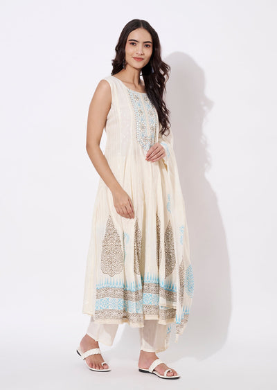 Off White Cotton Anarkali Suit