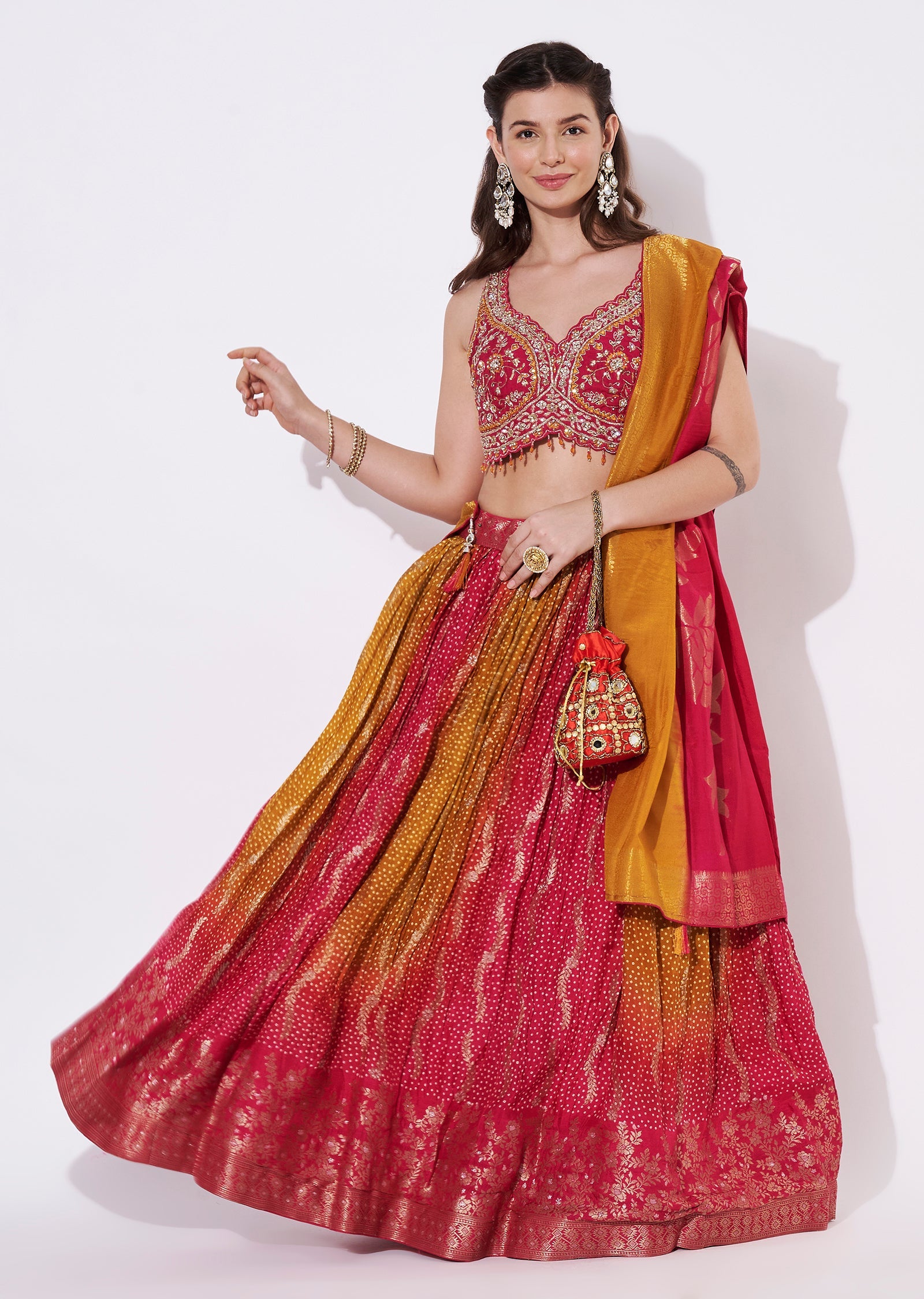 Red & mustard yellow lehenga