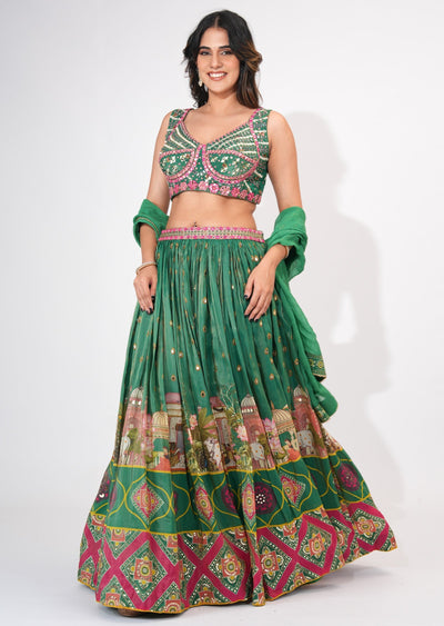Green Silk Crop top Set
