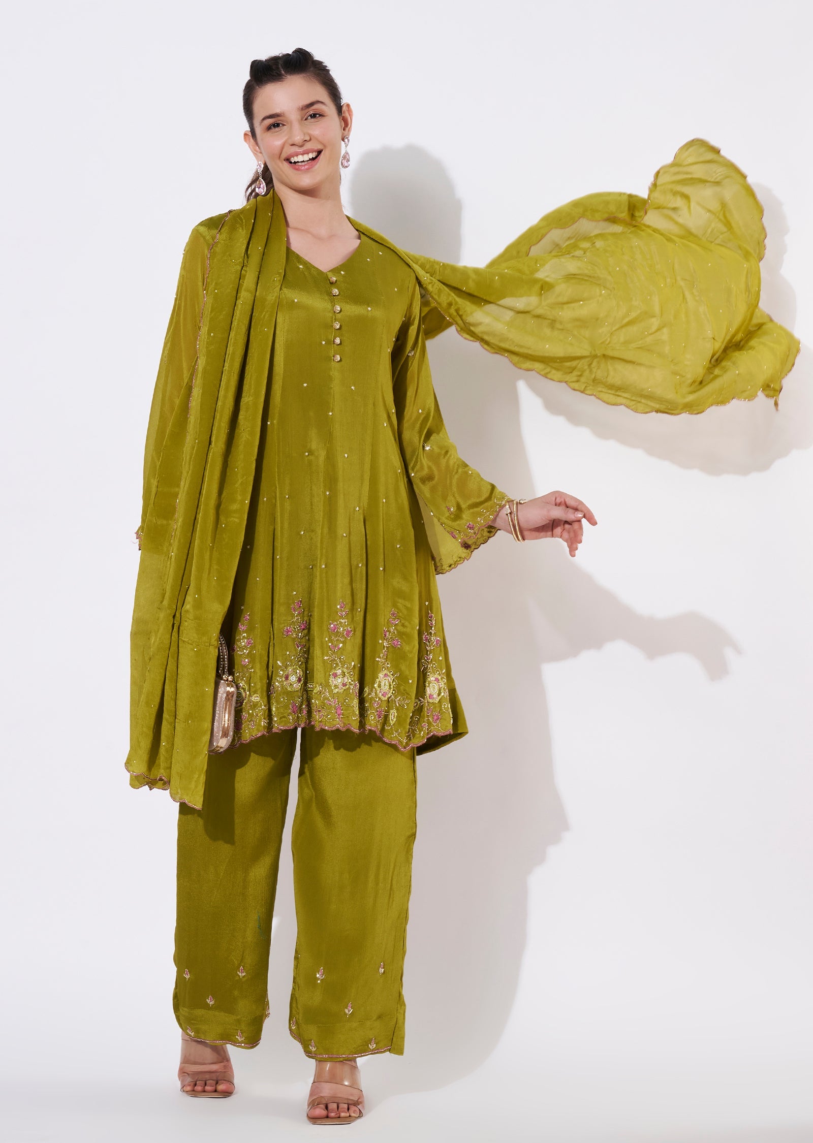 Light Green Tissue Short Kurti Set
