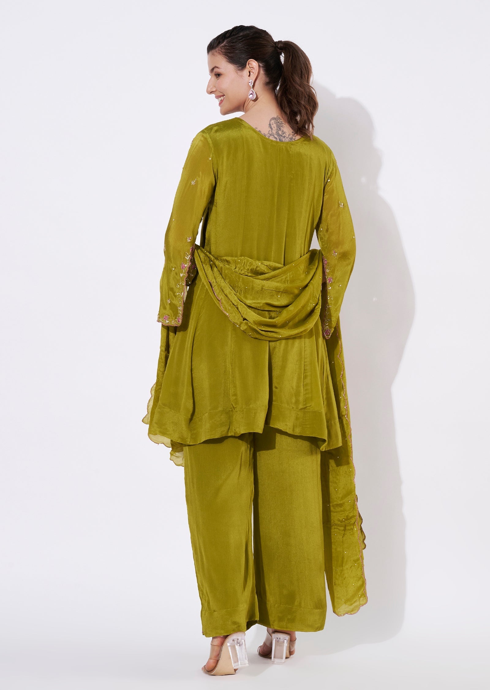 Light Green Tissue Short Kurti Set