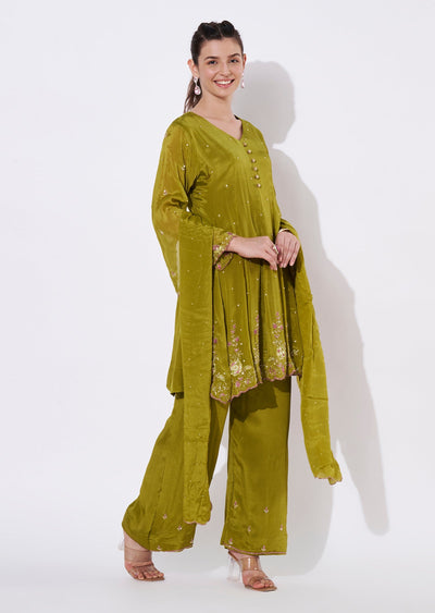 Light Green Tissue Straight cut suit