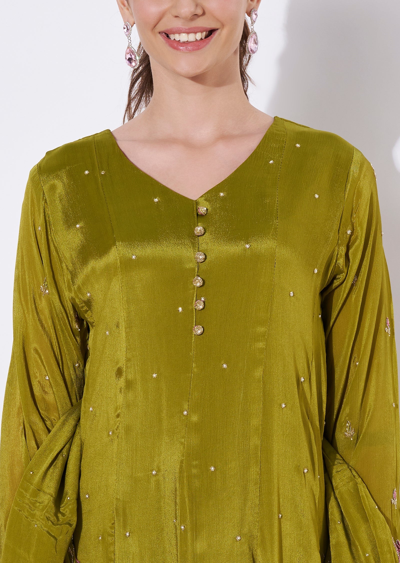 Light Green Tissue Short Kurti Set