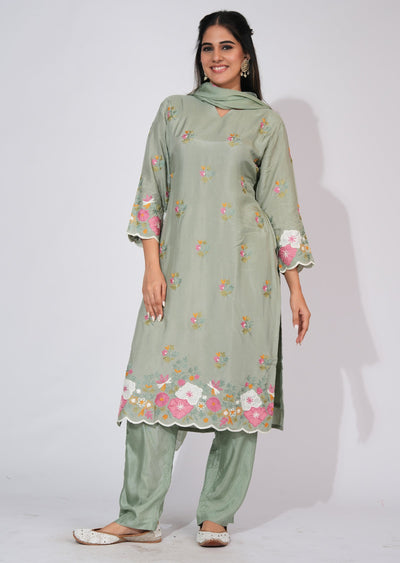 Light Green Silk Straight cut suit