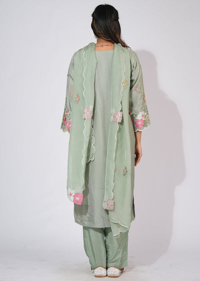 Light Green Silk Straight cut suit