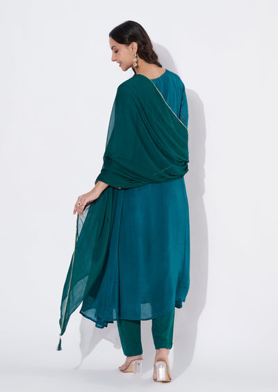 Green Chinnon Anarkali suit