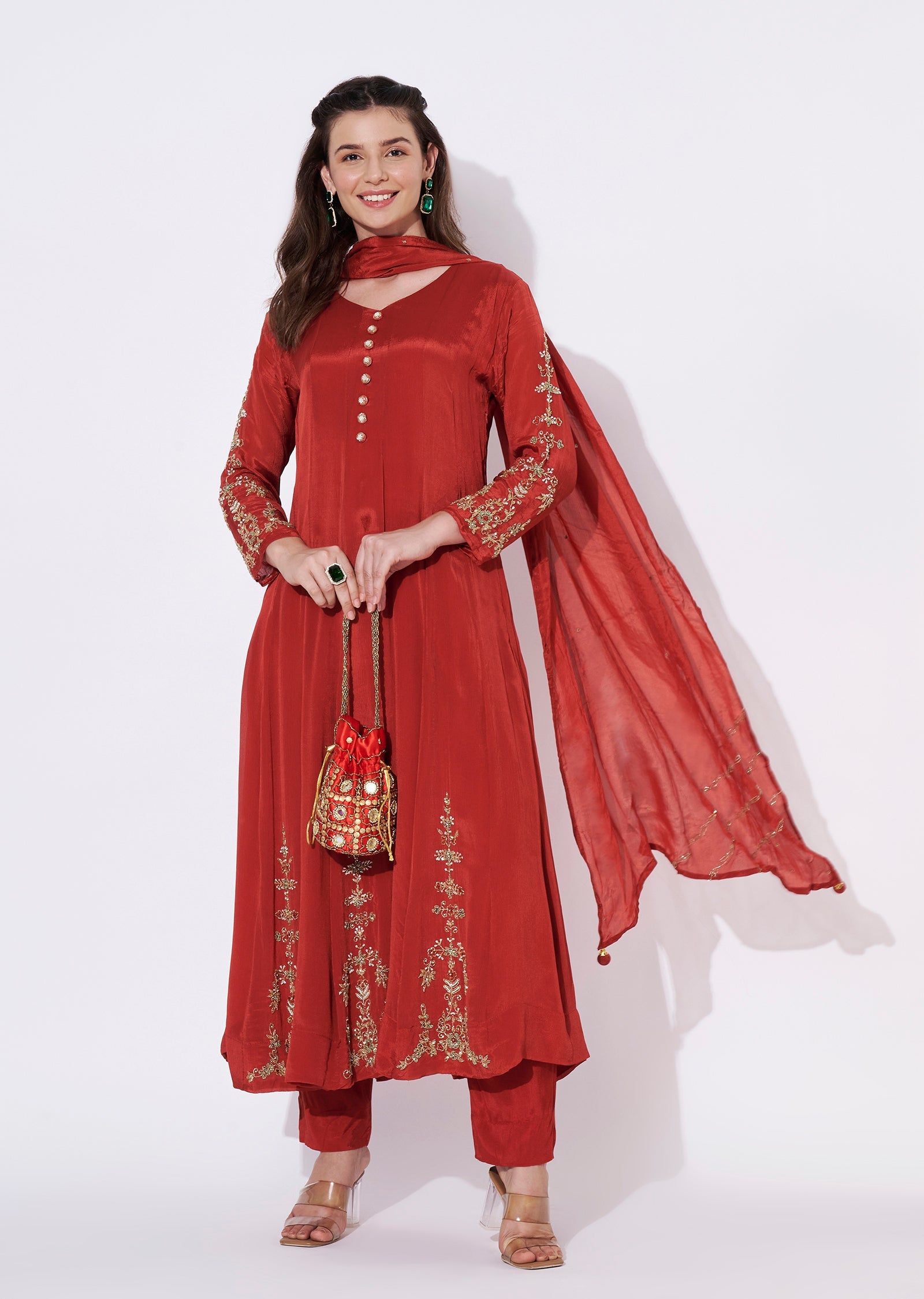Rust Silk Anarkali Suit