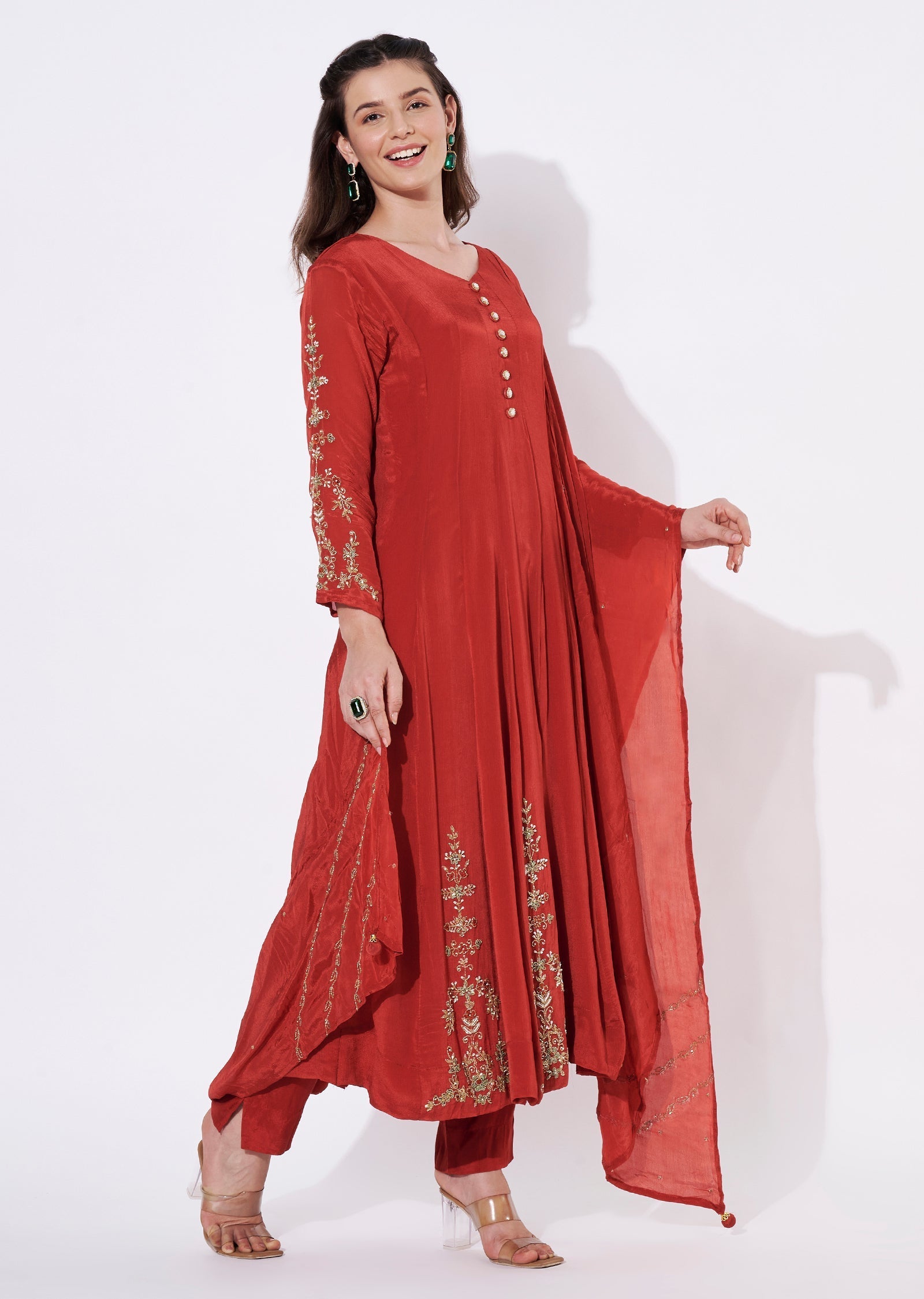 Rust Silk Anarkali Suit