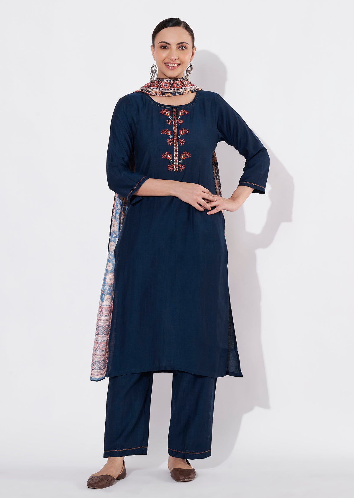 Navy Blue Gold Straight cut suit