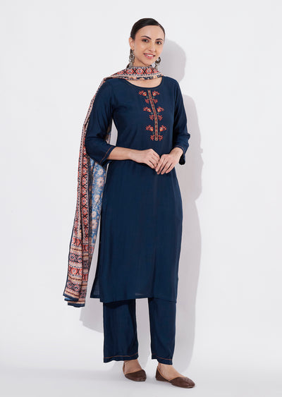 Navy Blue Gold Straight cut suit
