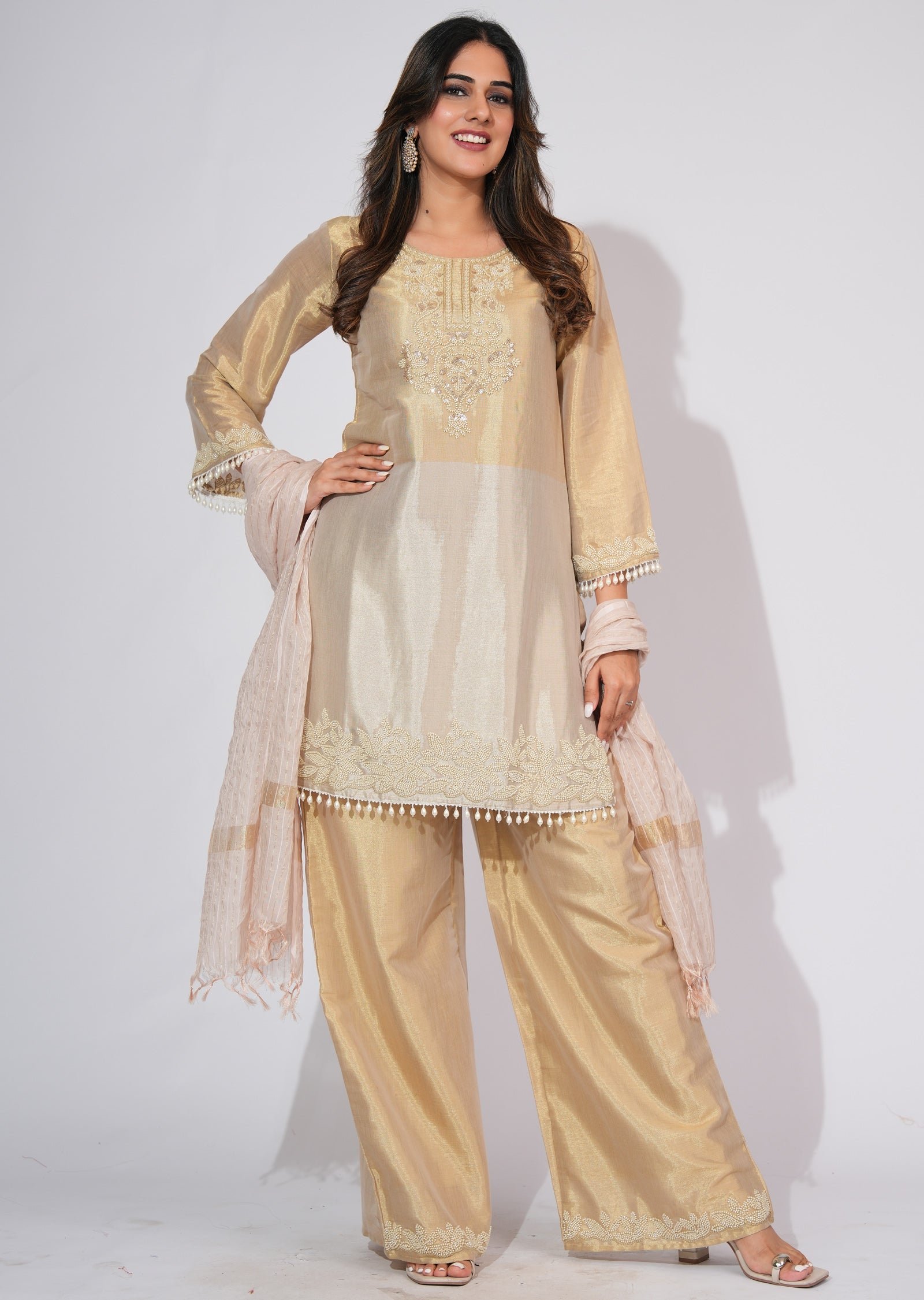 Gold Tissue Straight cut suit