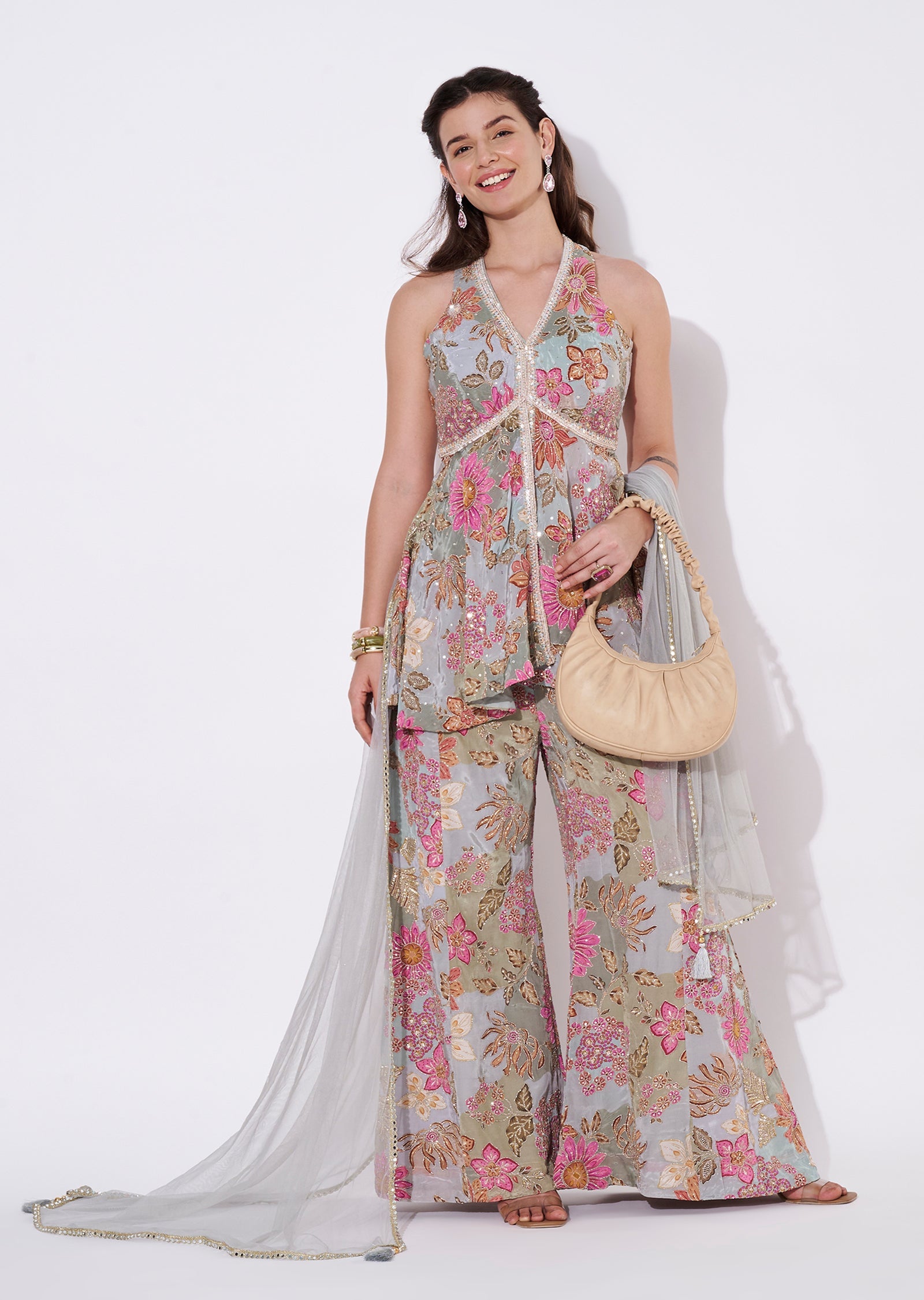 Multi coloured floral Sharara Set