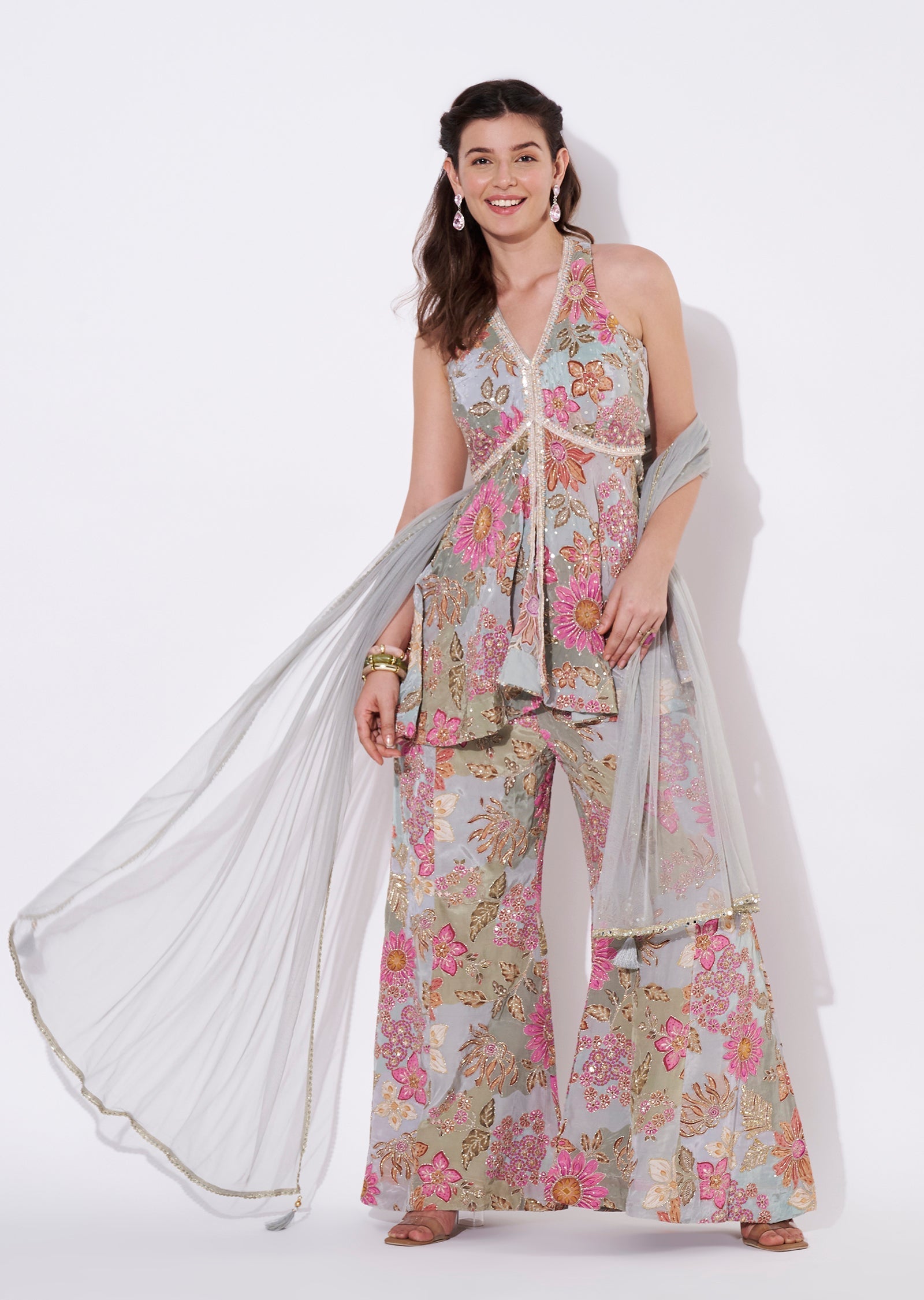 Multi coloured floral Sharara Set