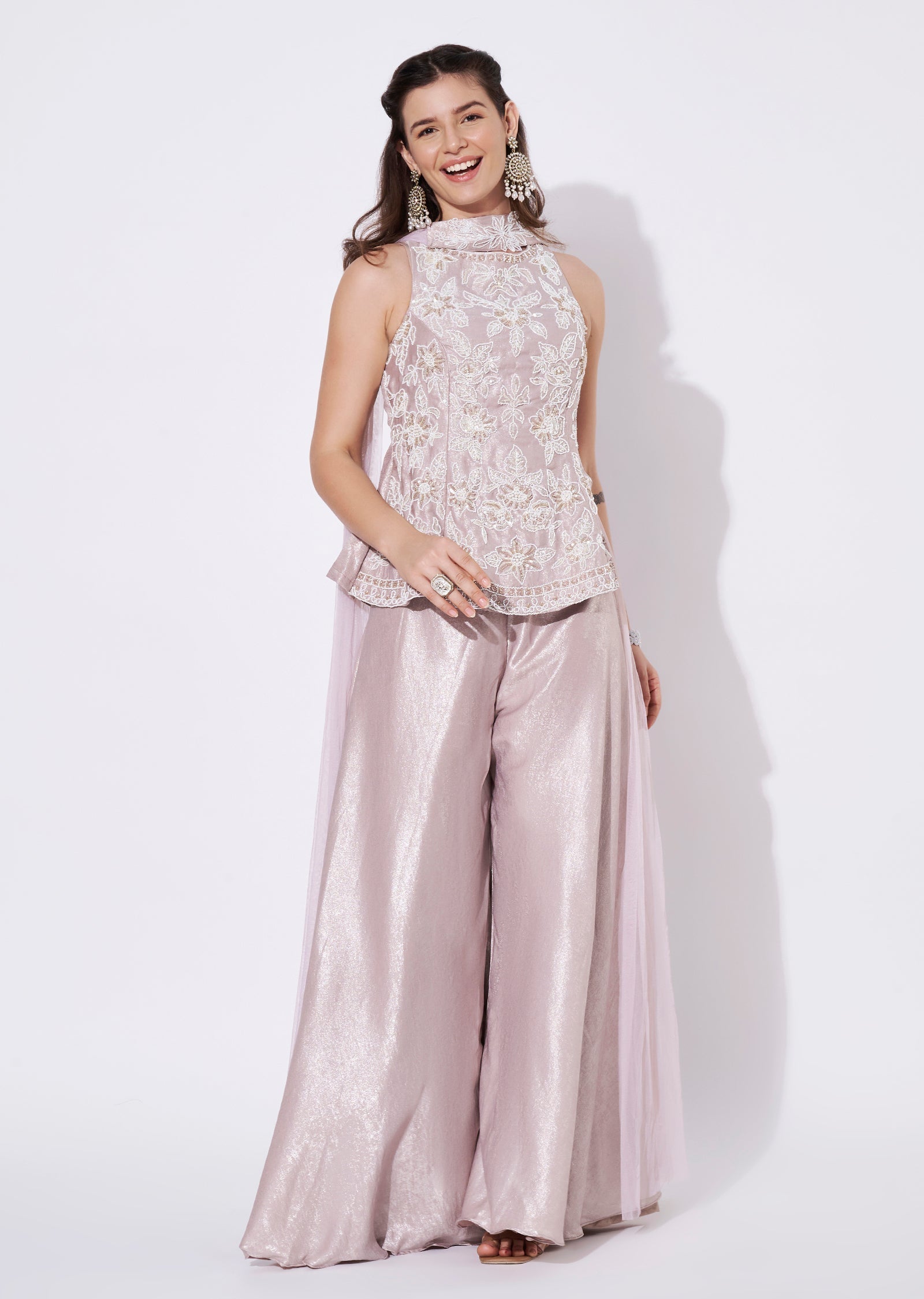 Pink halter neck Sharara Set