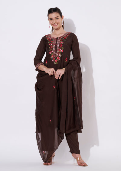 Brown Silk Anarkali Suit