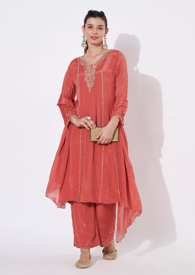 Peach Chinnon Straight cut suit