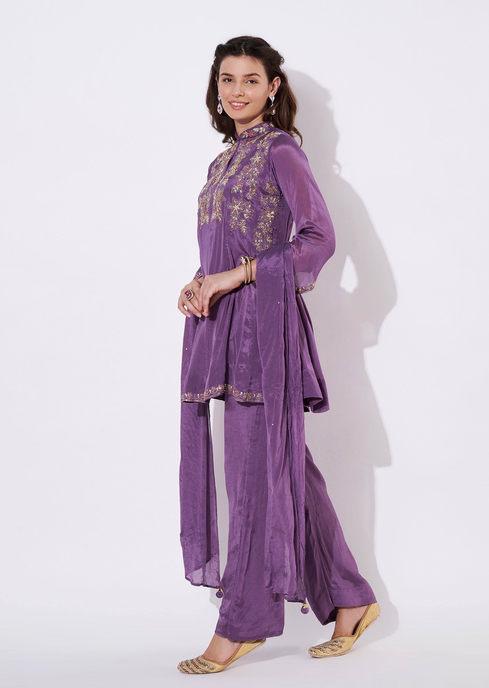 Lavender Chinnon Short Kurti Set