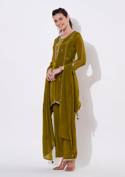 Mehndi Green Chinnon Anarkali Suit