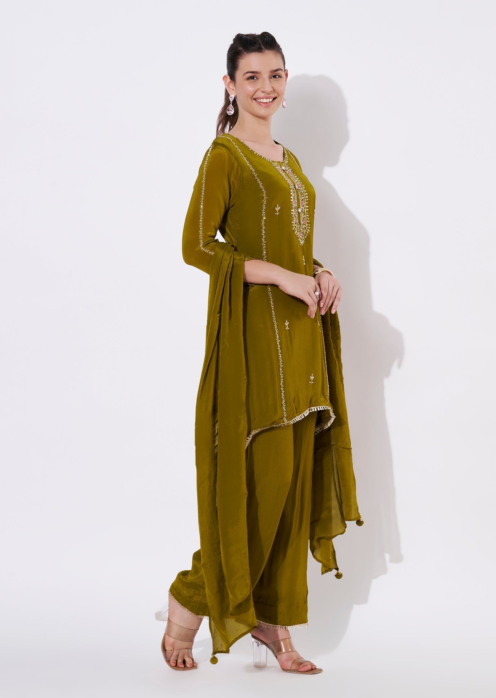 Mehndi Green Chinnon Anarkali Suit