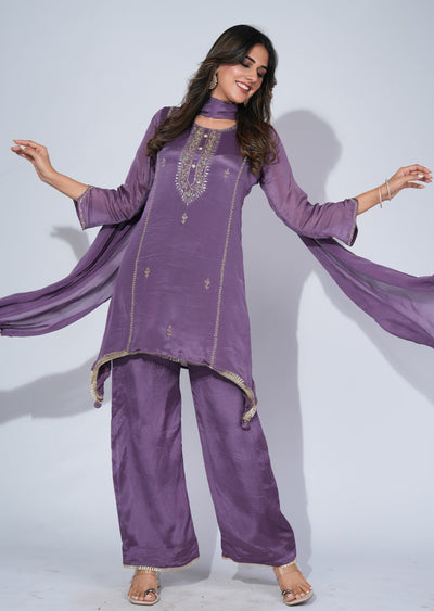 Mauve Chinnon Tail cut suit