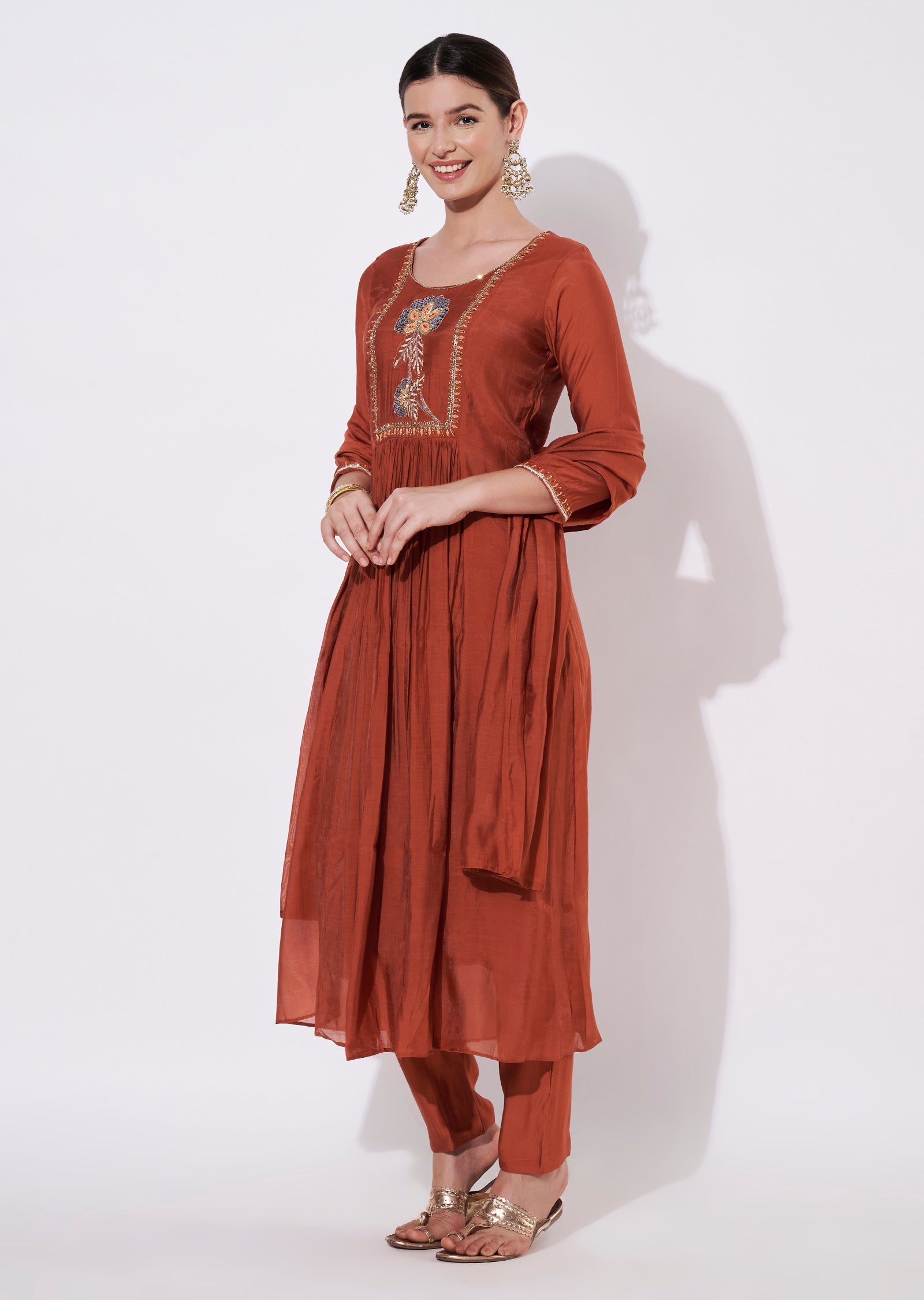 Rust Chinnon Anarkali Suit