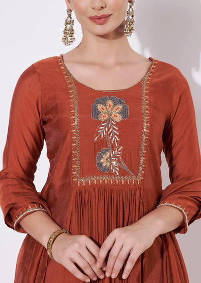 Rust Chinnon Anarkali Suit