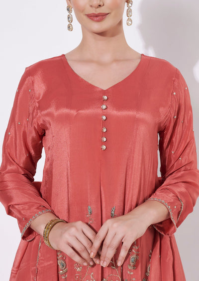 Coral Silk Straight cut suit