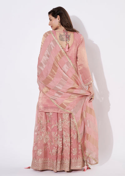Onion Pink Tissue Sharara Set